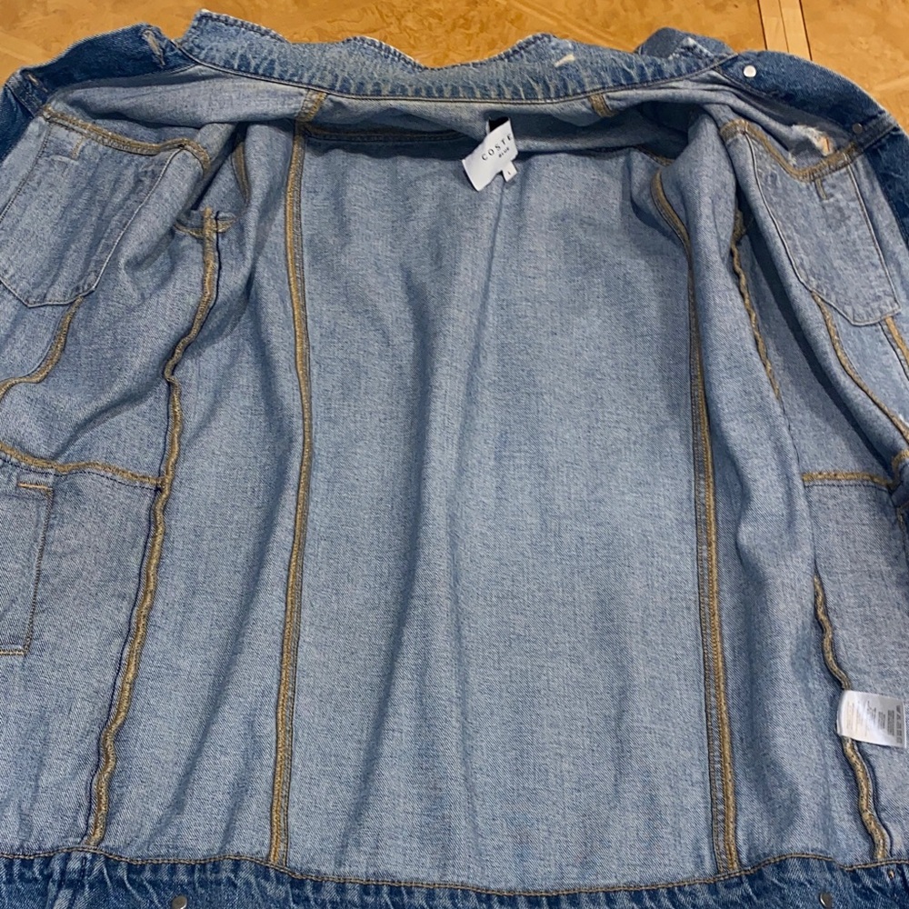 New! COSTES Blue European Made Long Distressed Denim Jacket for Women Size Large - Picture 14 of 16